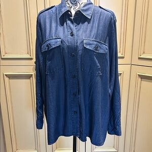 Lord & Taylor Women's Denim Button-Up Shirt - Dark Blue